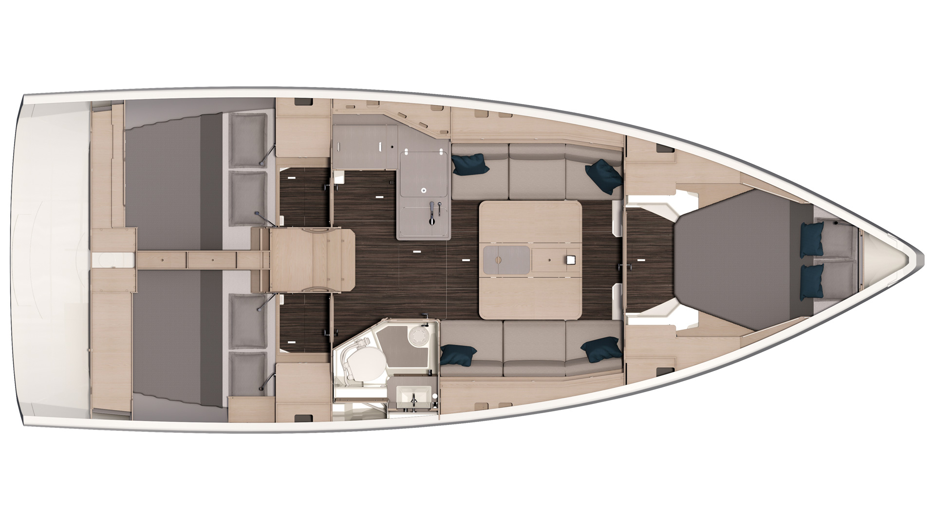 DUFOUR 37 3 cabins layout